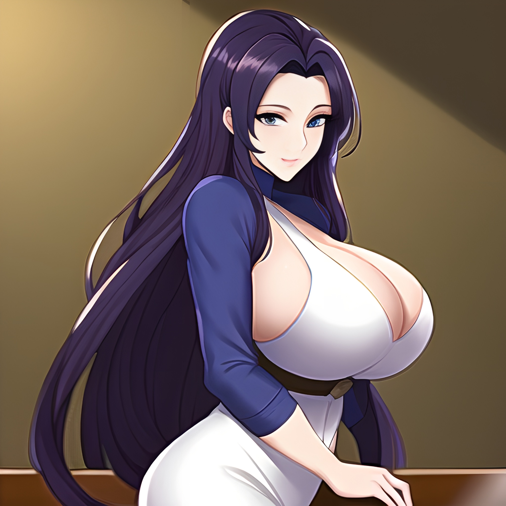 woman kitchen perfect boobs front view long hair nude 