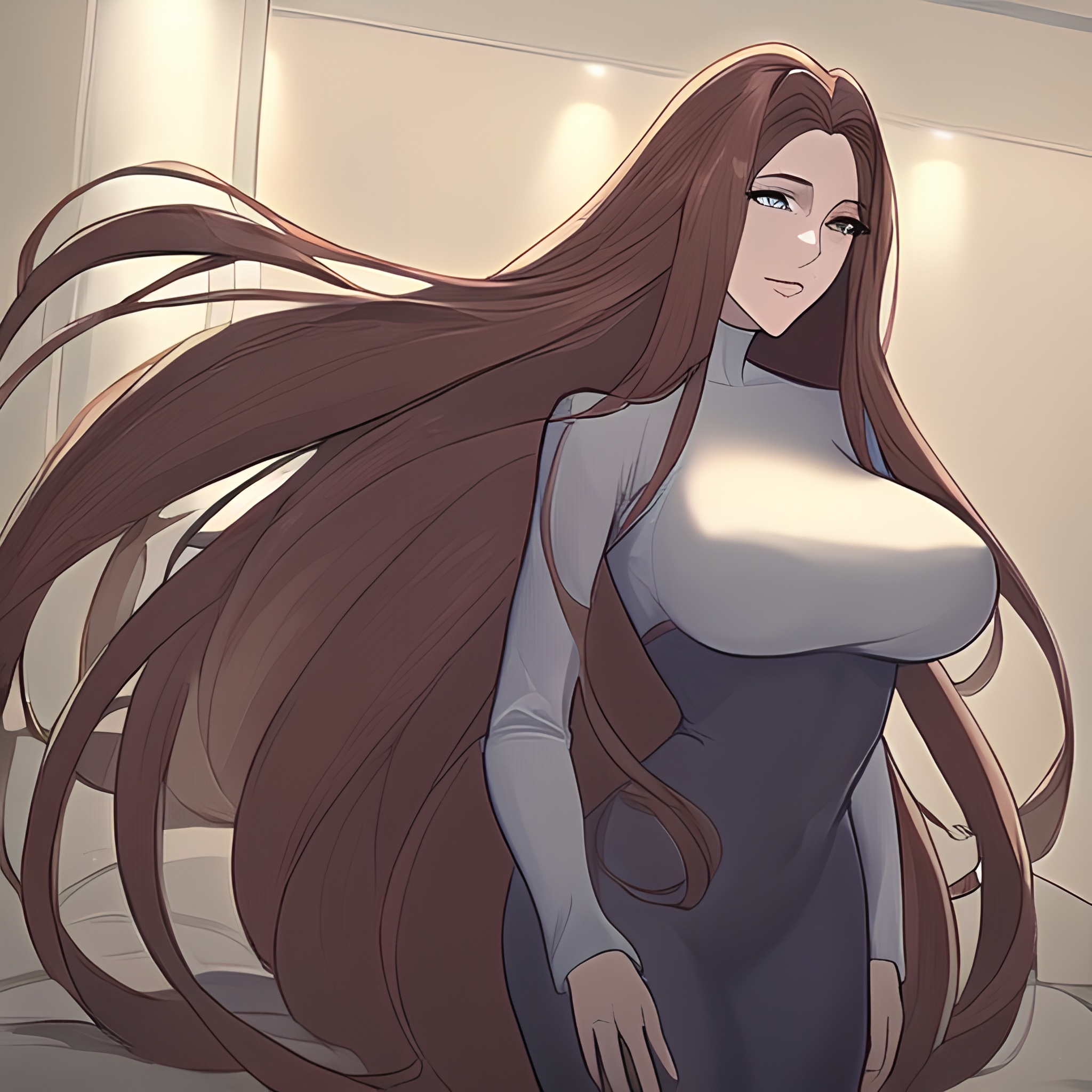 woman long hair small boobs nude front view hospital 