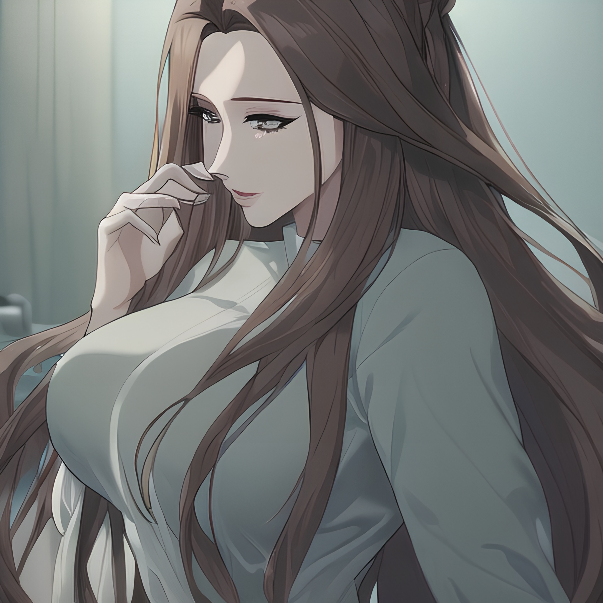 woman nude small boobs front view long hair hospital 