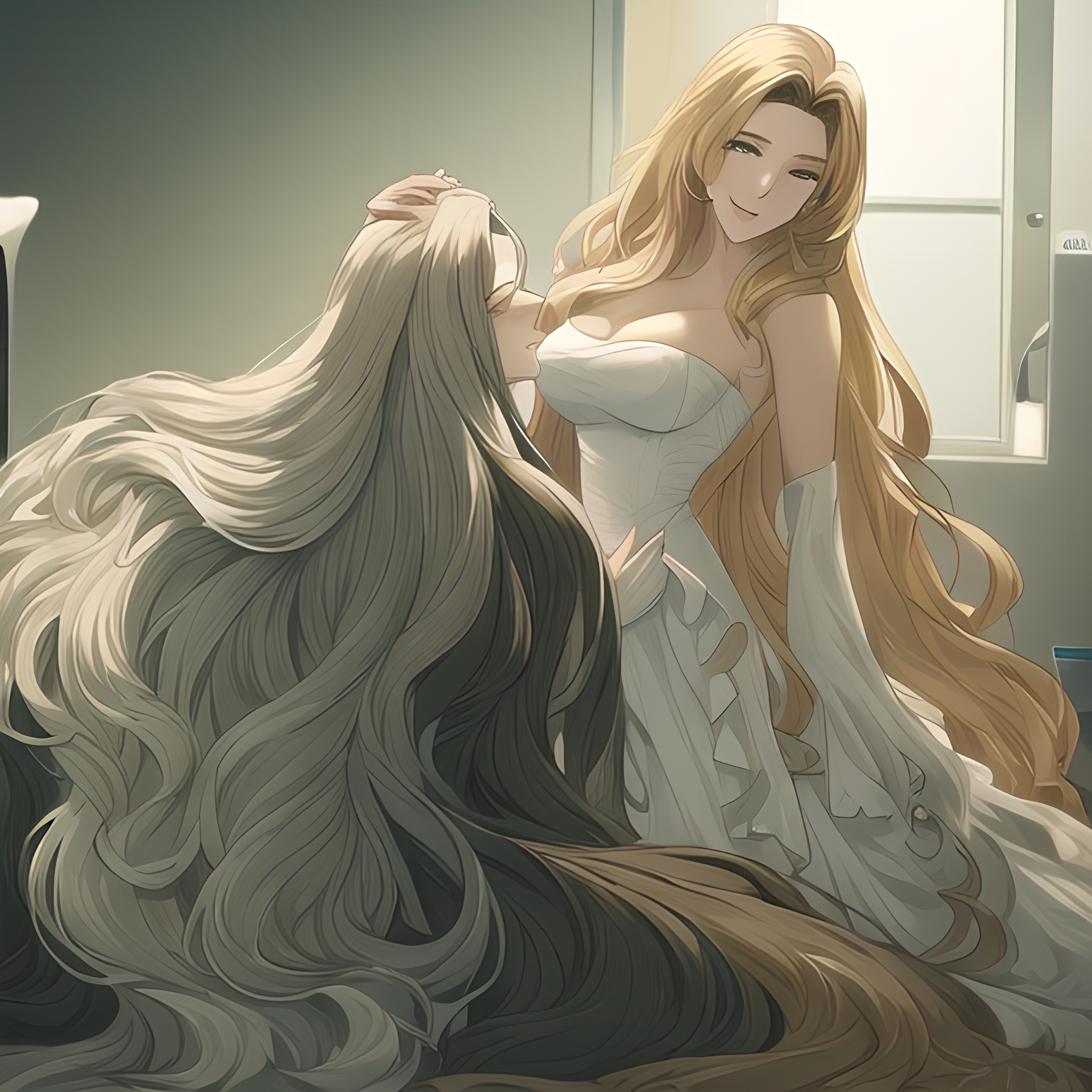 woman nude small boobs front view long hair hospital 