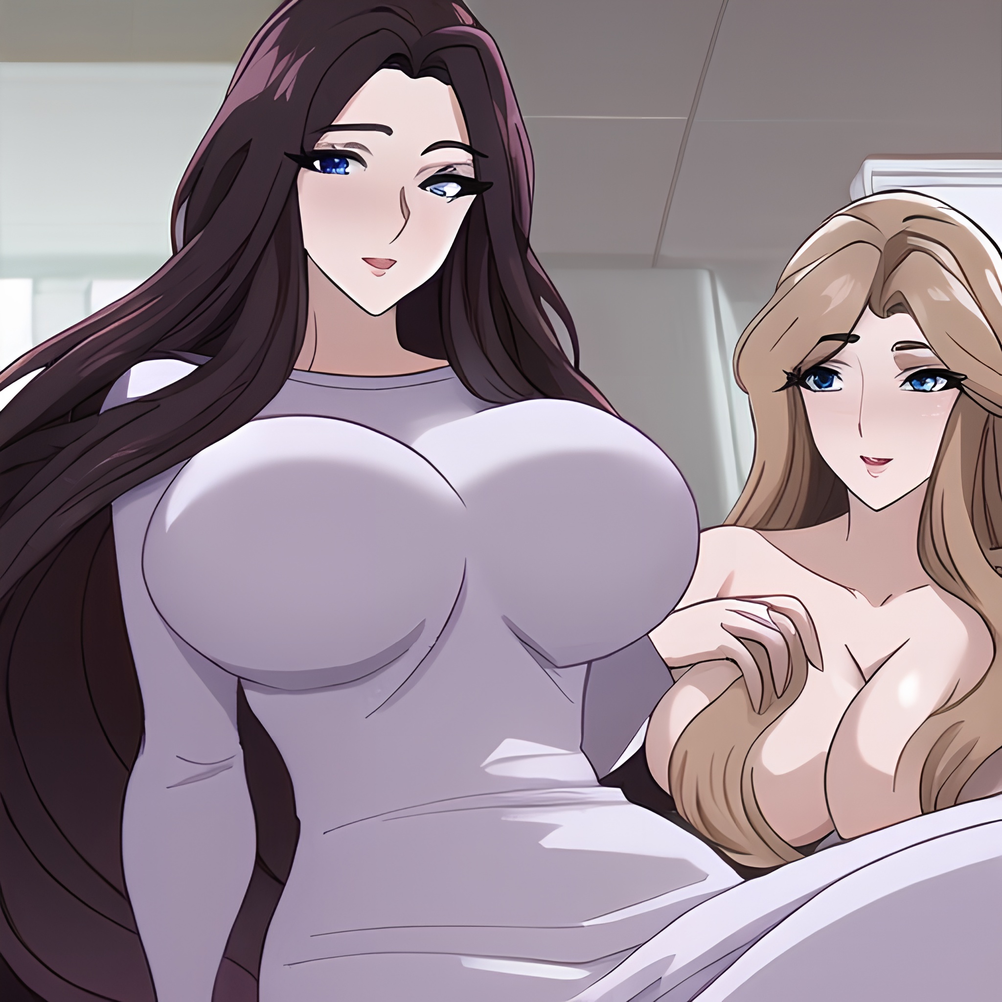 woman small boobs front view hospital long hair nude 