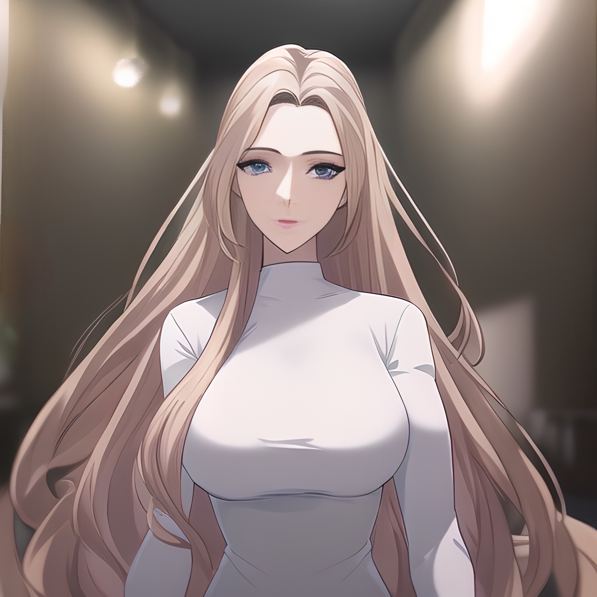 woman small boobs front view long hair hospital nude