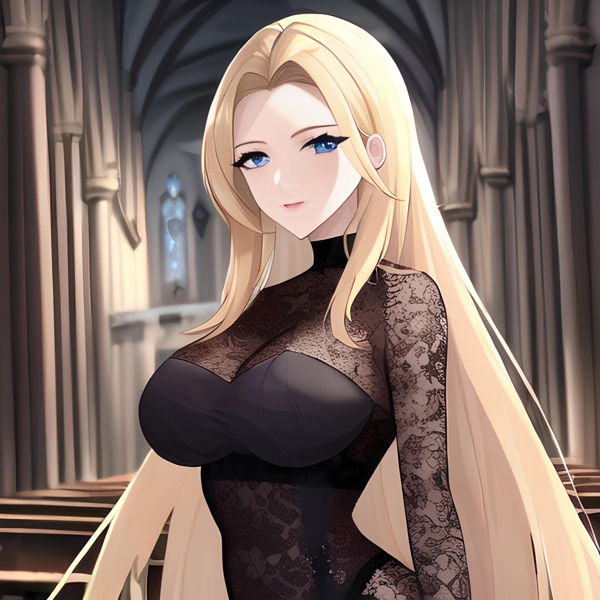 church blonde small boobs nude long hair front view fishnet woman 