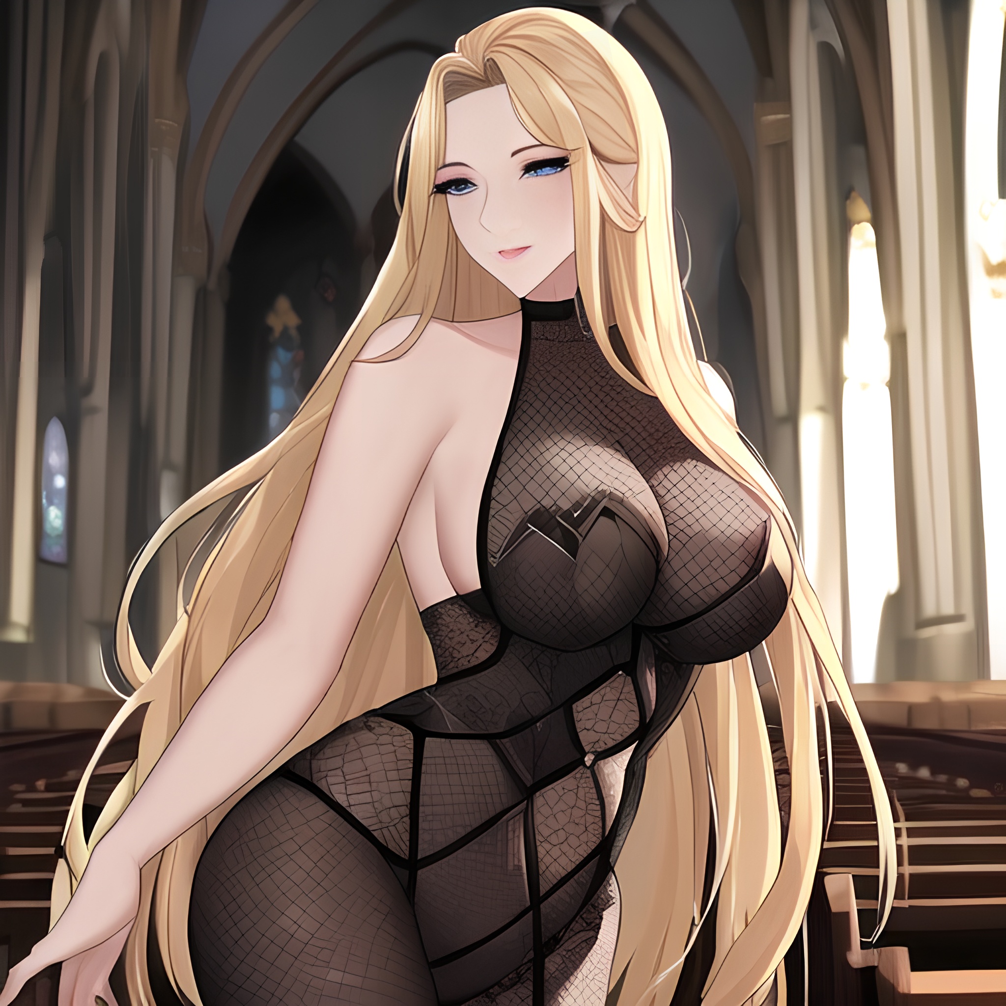 church long hair nude small boobs front view blonde fishnet woman 