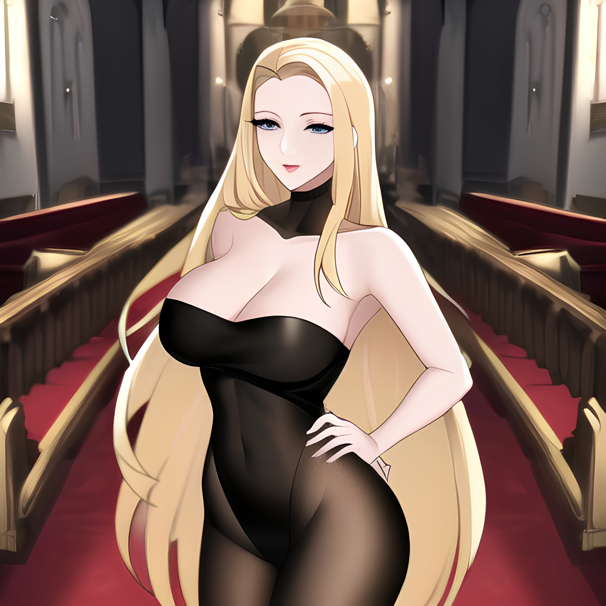 church nude front view blonde long hair small boobs fishnet woman 
