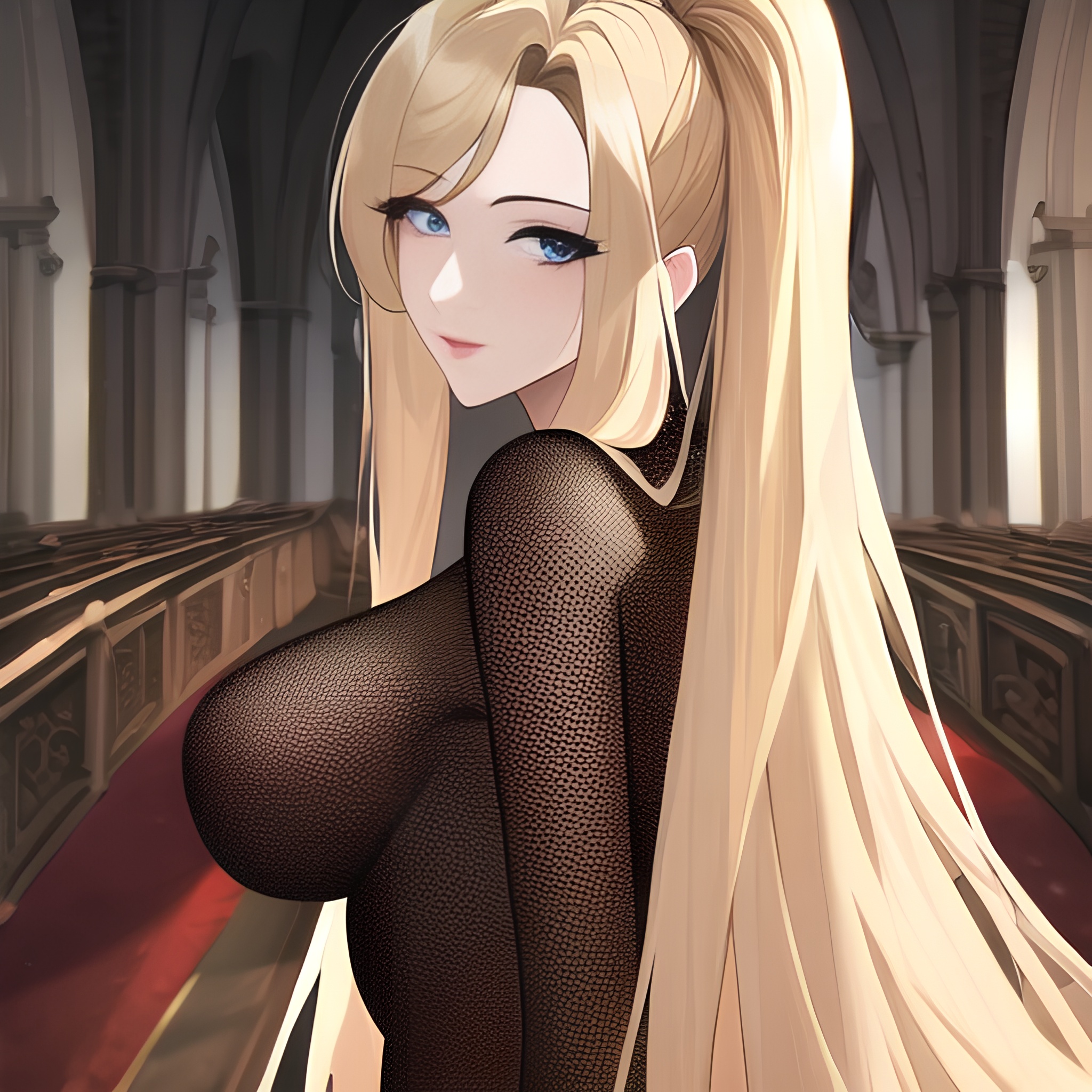 church nude small boobs woman long hair front view fishnet blonde 