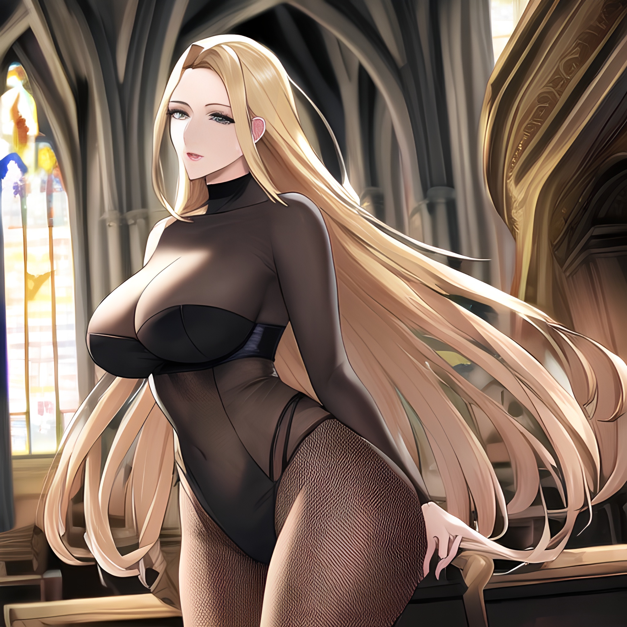 church small boobs front view long hair blonde woman nude fishnet 