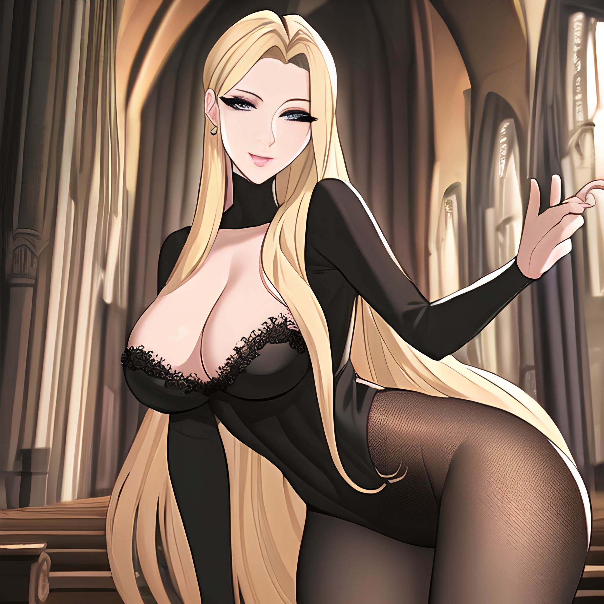 fishnet church nude small boobs long hair woman front view blonde 