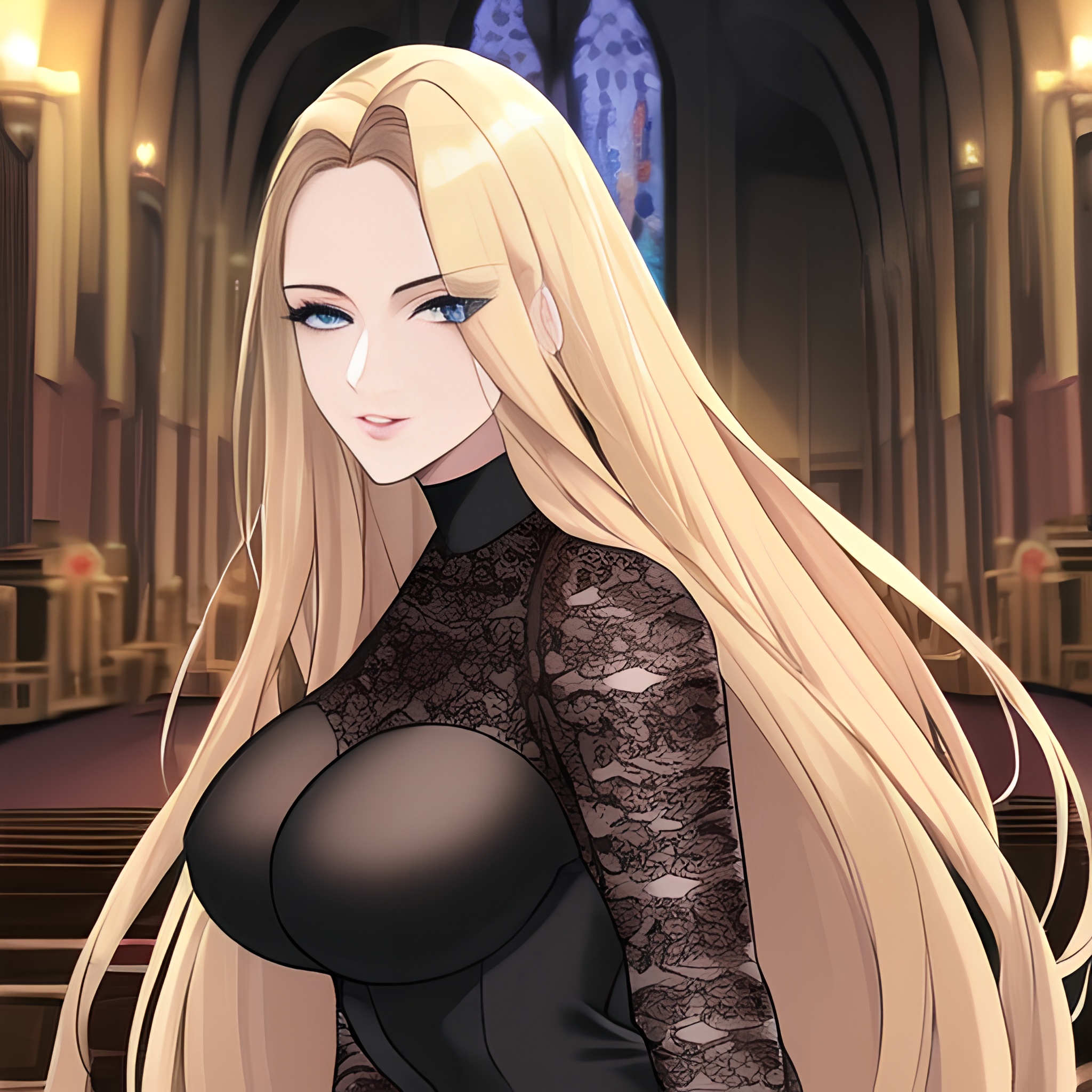 front view long hair church nude small boobs fishnet blonde woman 