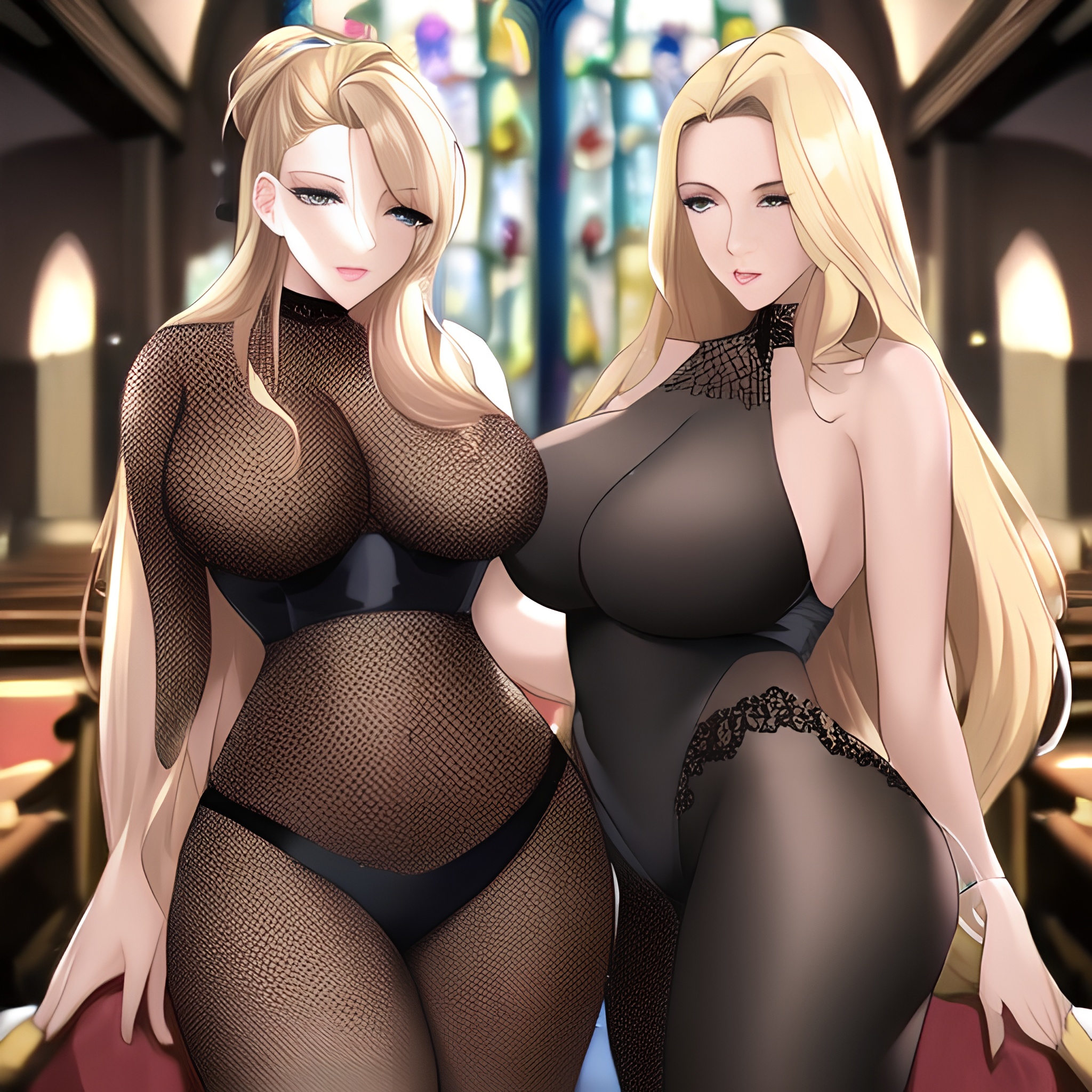 front view long hair nude small boobs fishnet church blonde woman 