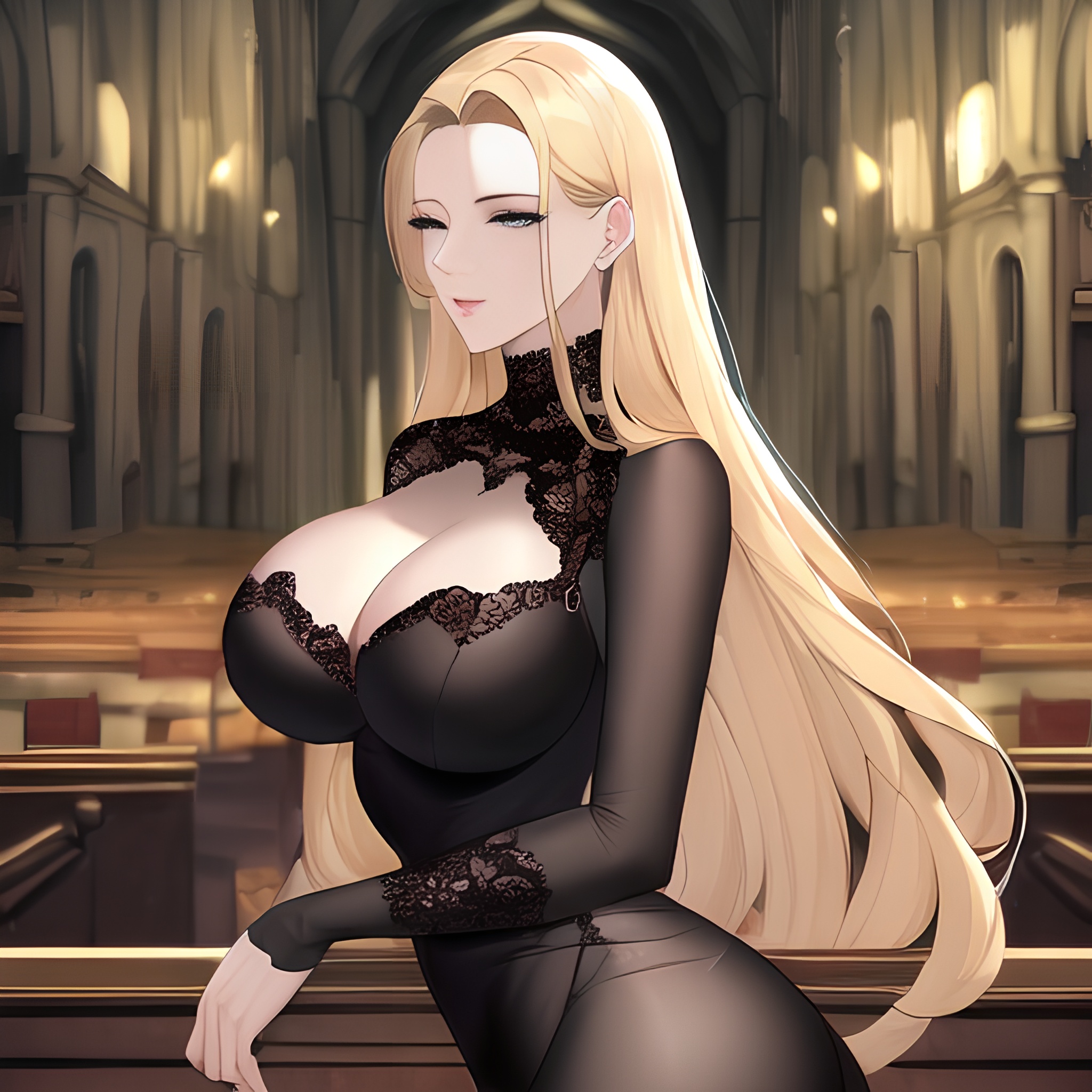 long hair nude church fishnet front view small boobs blonde woman