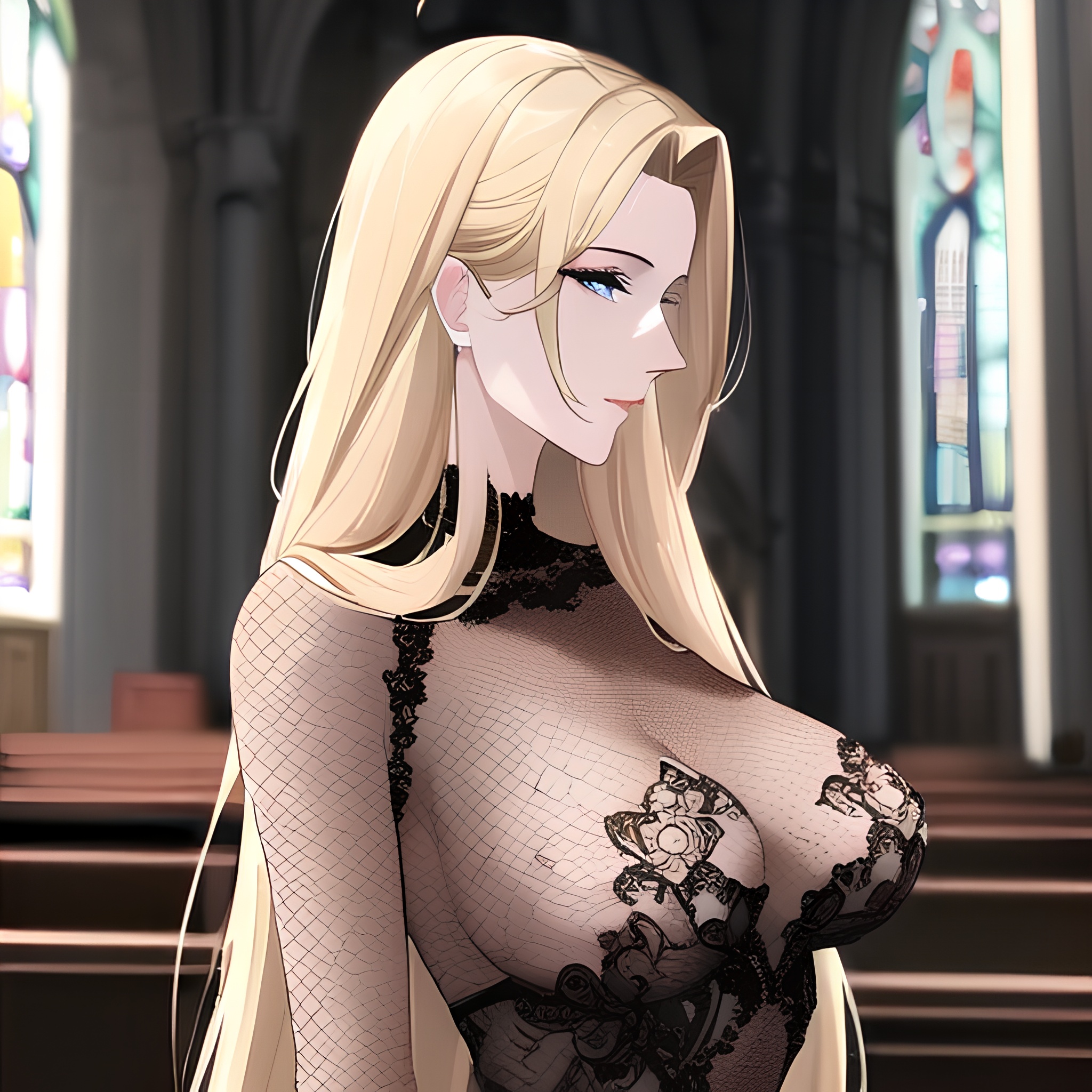 long hair nude church small boobs woman fishnet front view blonde 