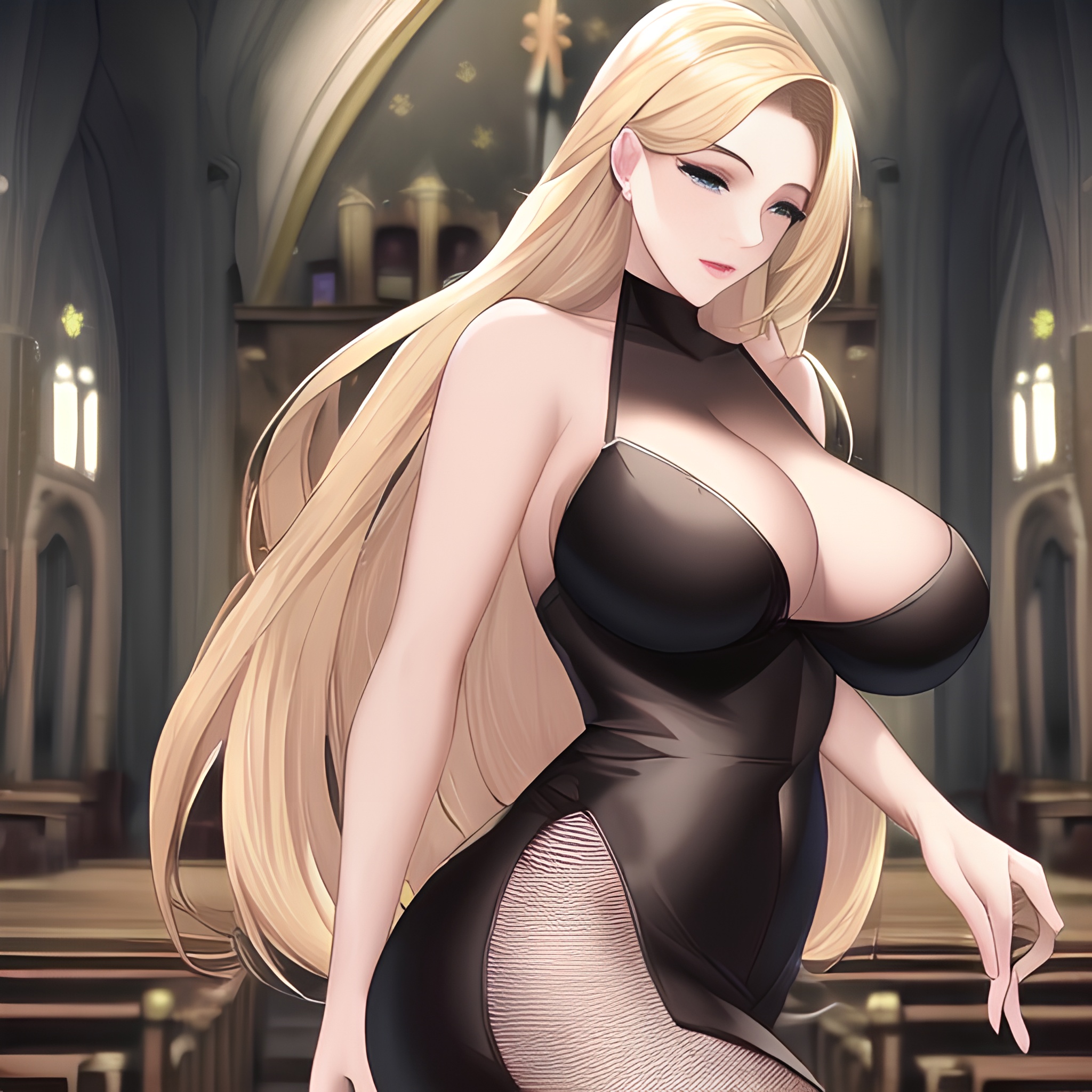 long hair small boobs front view church woman blonde fishnet nude 