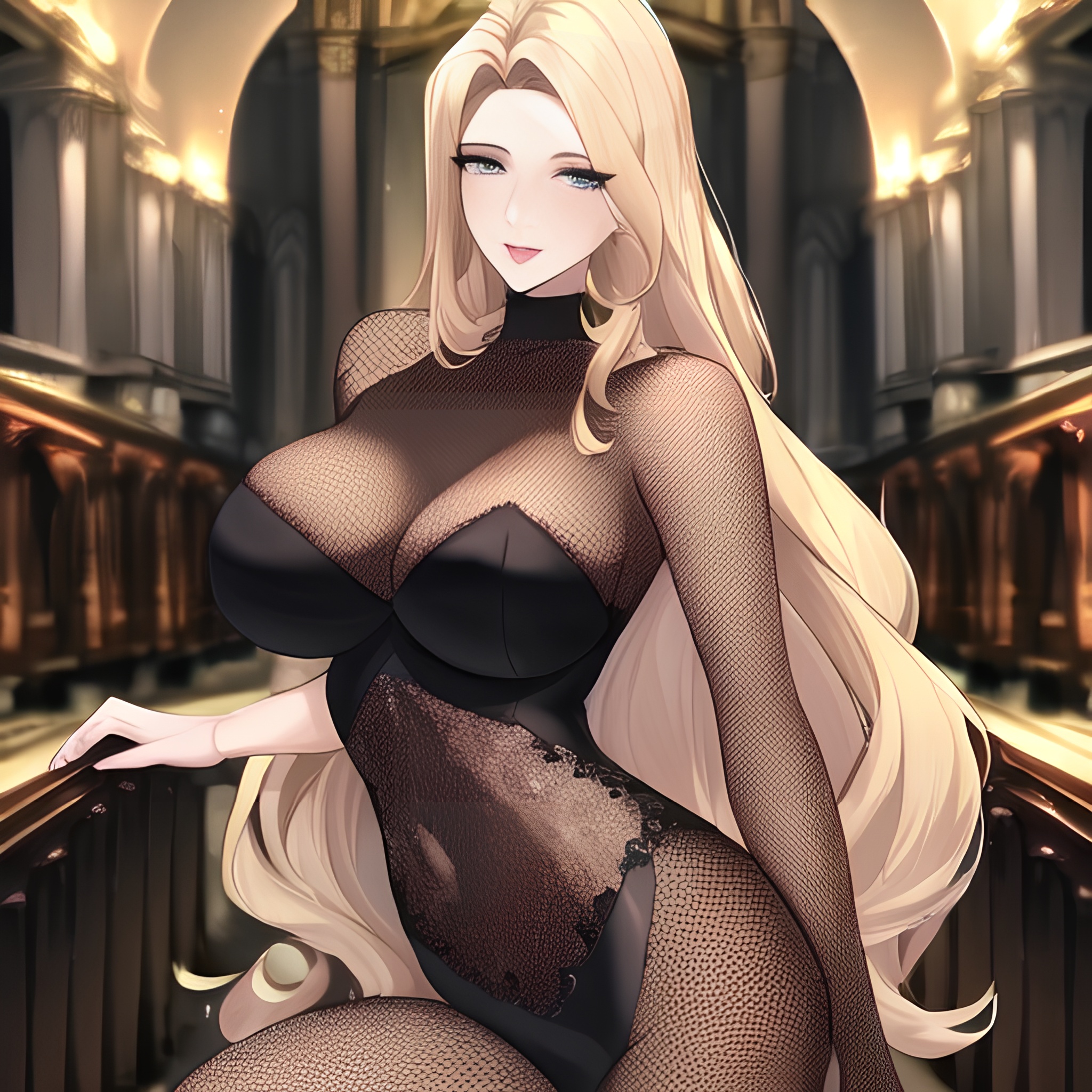 small boobs blonde fishnet front view nude long hair woman church