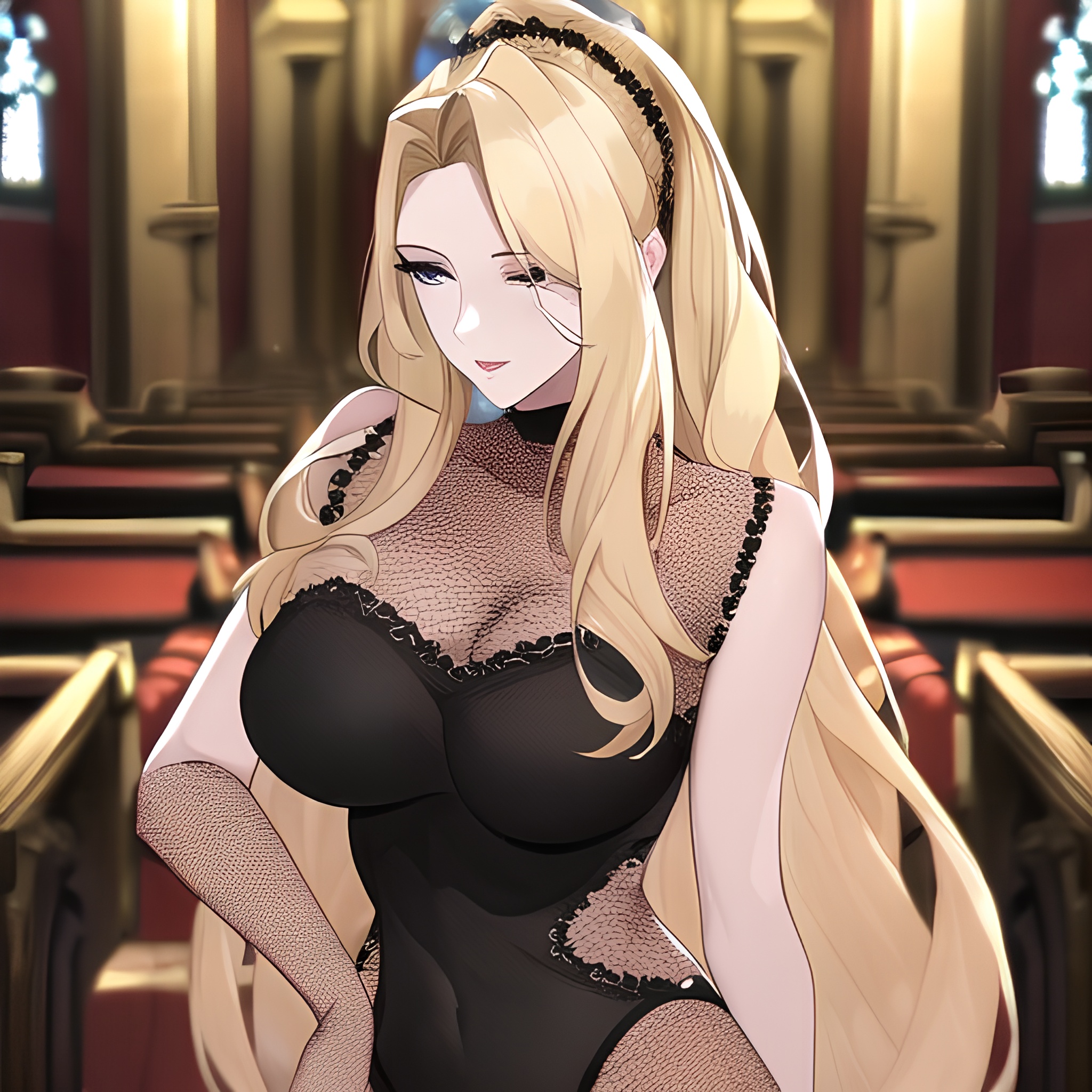 small boobs front view blonde church long hair woman nude fishnet 