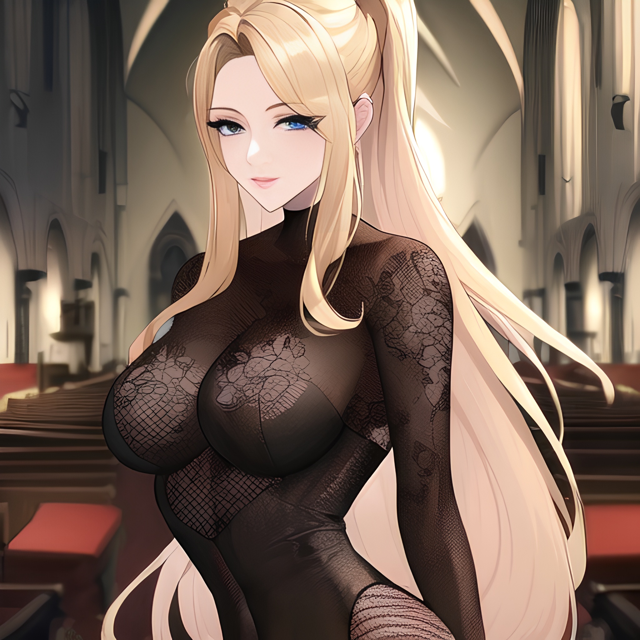 small boobs nude front view fishnet church woman long hair blonde 