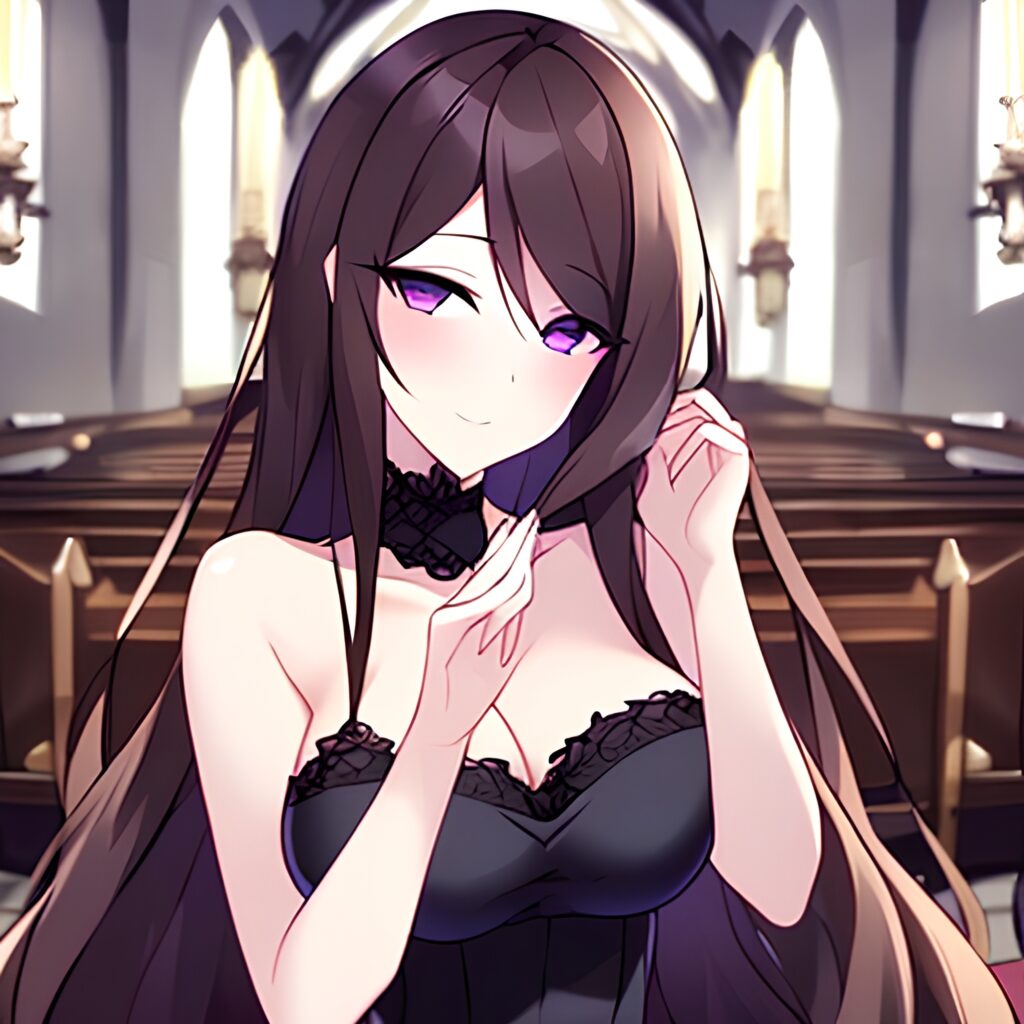 brunette church fishnet long hair woman messy hair 