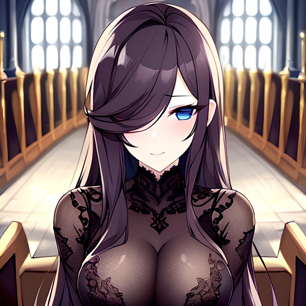 brunette church fishnet messy hair long hair woman 