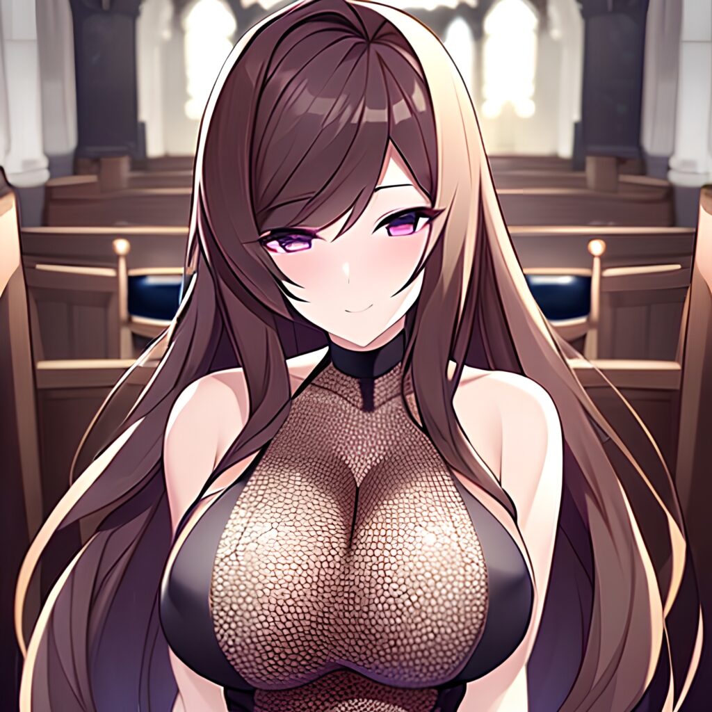 brunette church fishnet messy hair woman long hair 