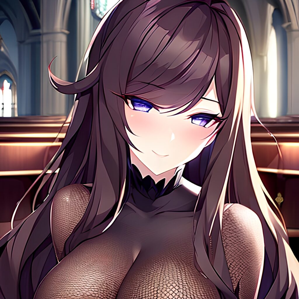 brunette church fishnet messy hair woman long hair 