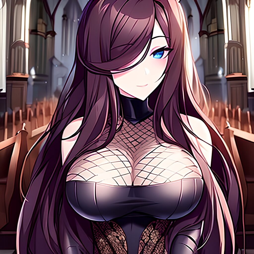 brunette church fishnet messy hair woman long hair 