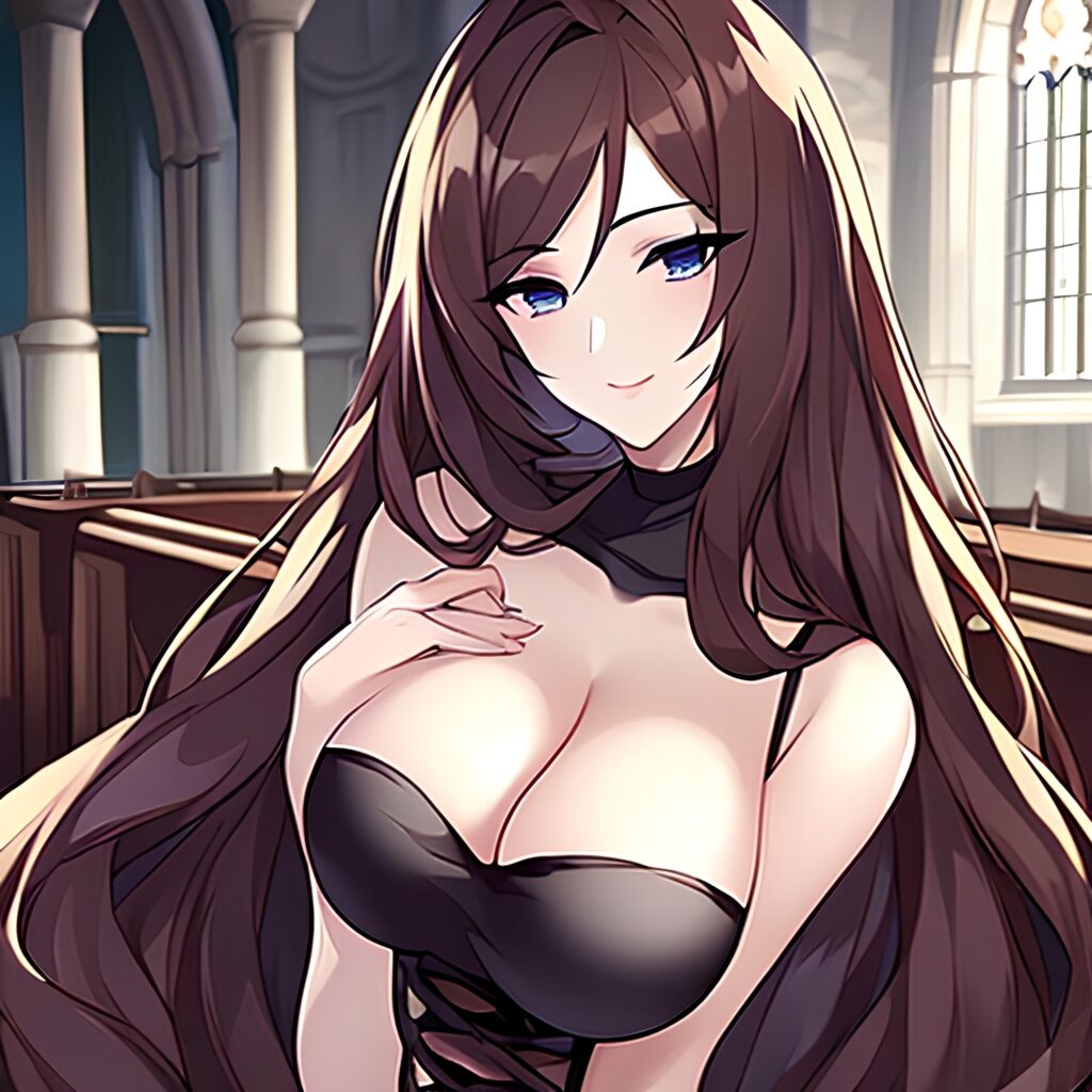 brunette church fishnet woman long hair messy hair 