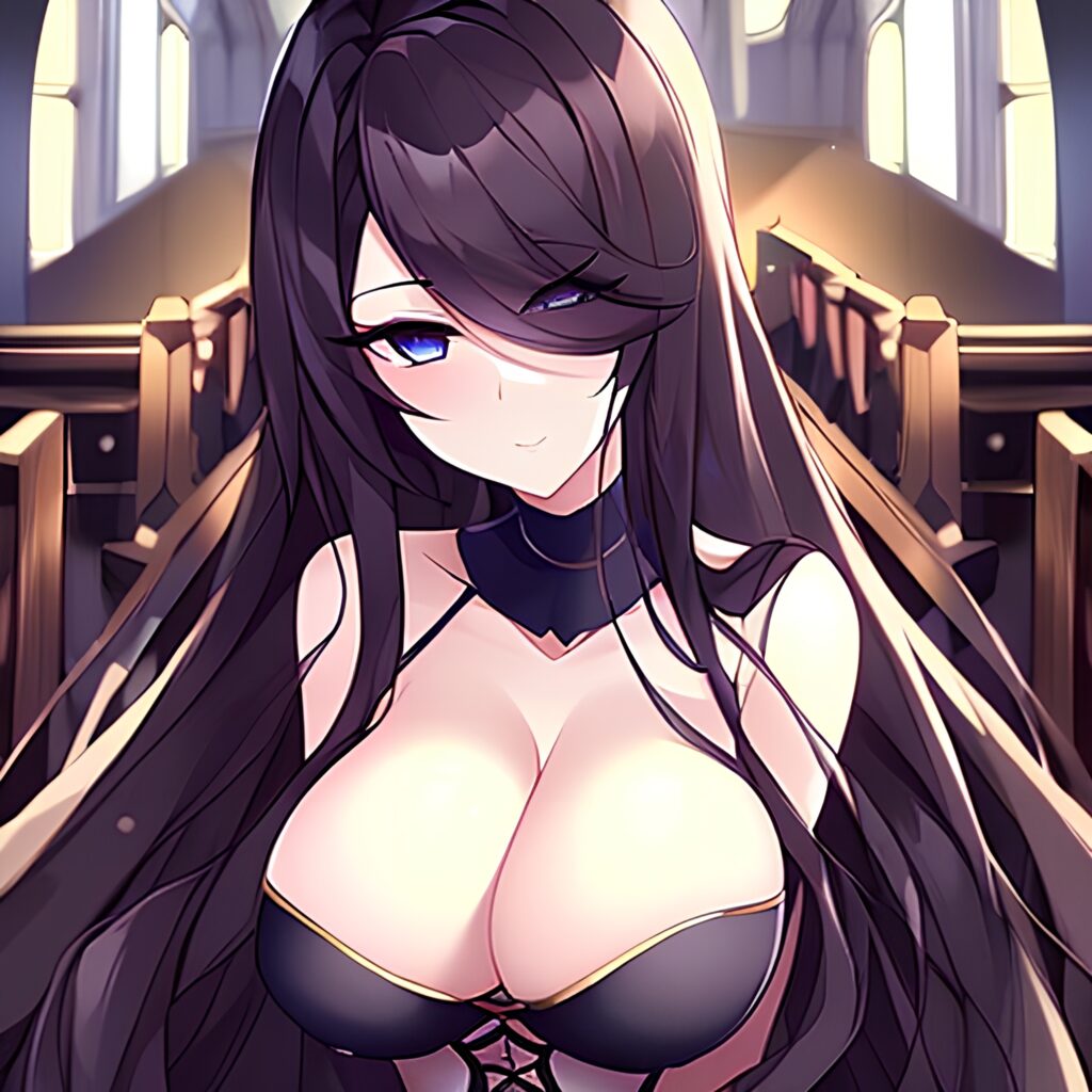 brunette church fishnet woman long hair messy hair 