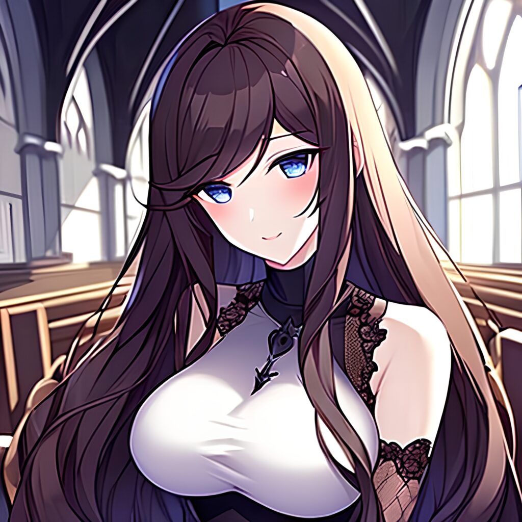 brunette church fishnet woman long hair messy hair 