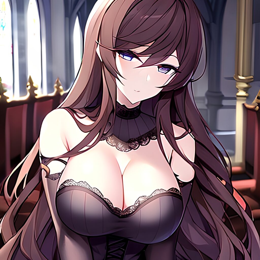 brunette church fishnet woman messy hair long hair 