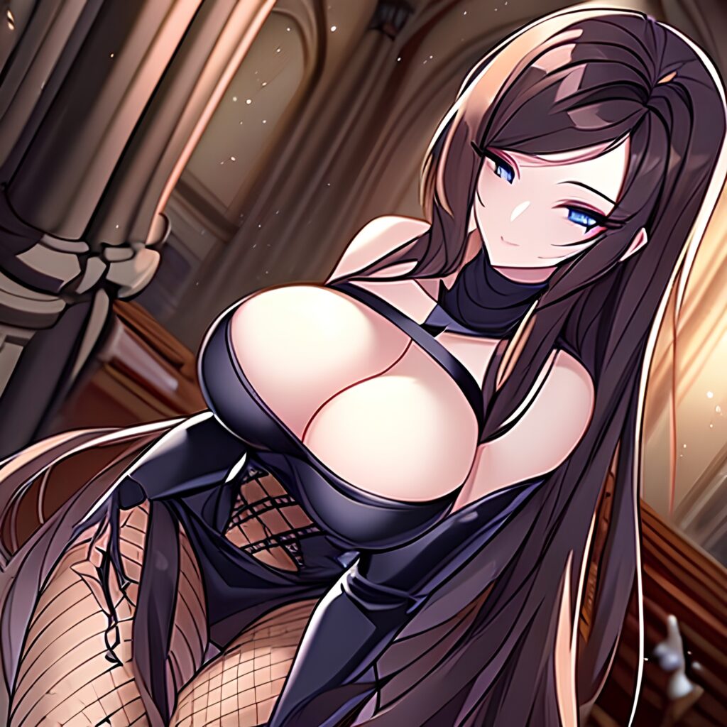 brunette church fishnet woman messy hair long hair 