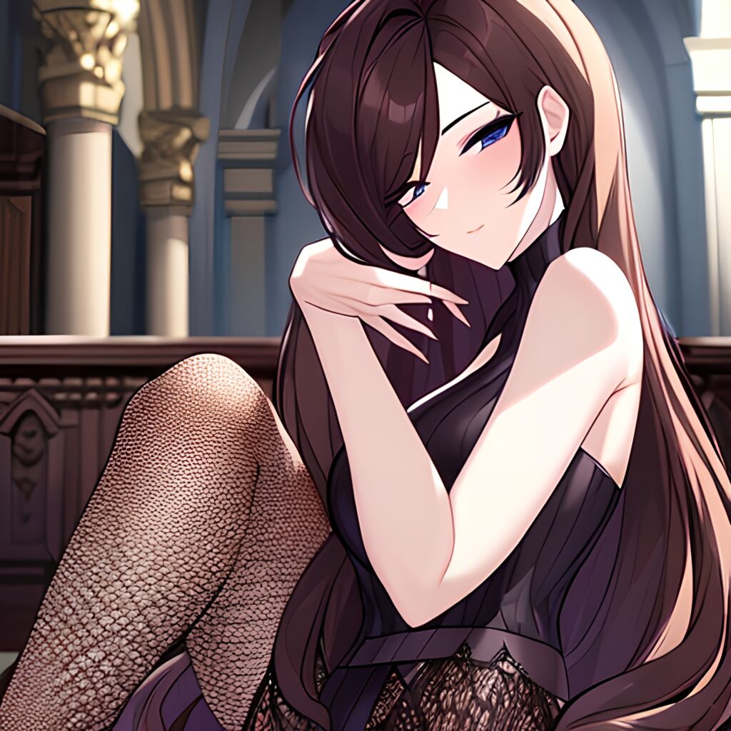 brunette church long hair fishnet messy hair woman 