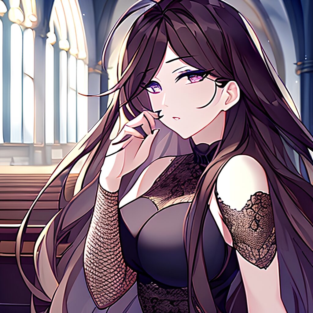 brunette church long hair fishnet woman messy hair 