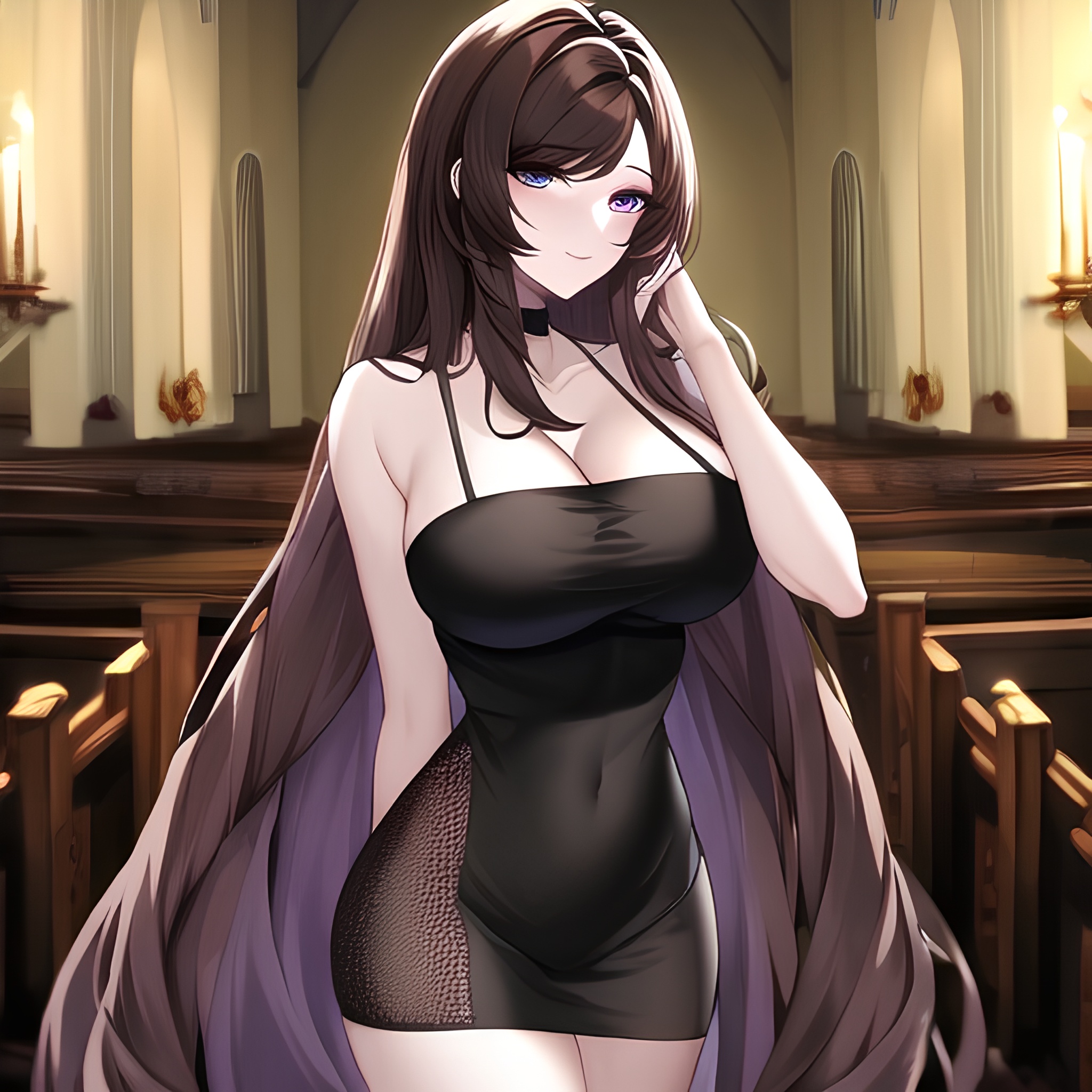 brunette church long hair fishnet woman messy hair 