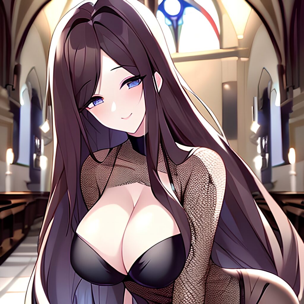 brunette church long hair fishnet woman messy hair 
