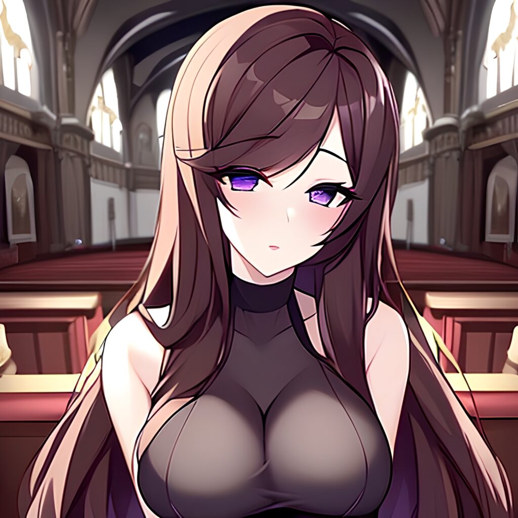 brunette church long hair messy hair woman fishnet 