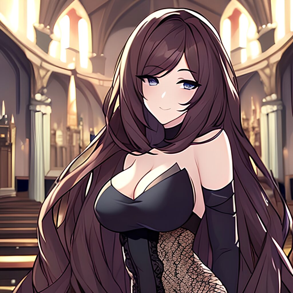 brunette church long hair woman fishnet messy hair 