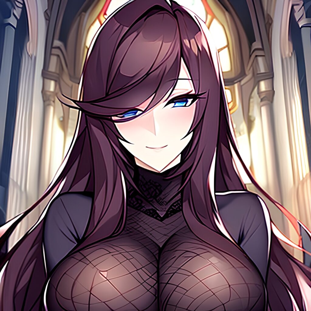 brunette church long hair woman fishnet messy hair 