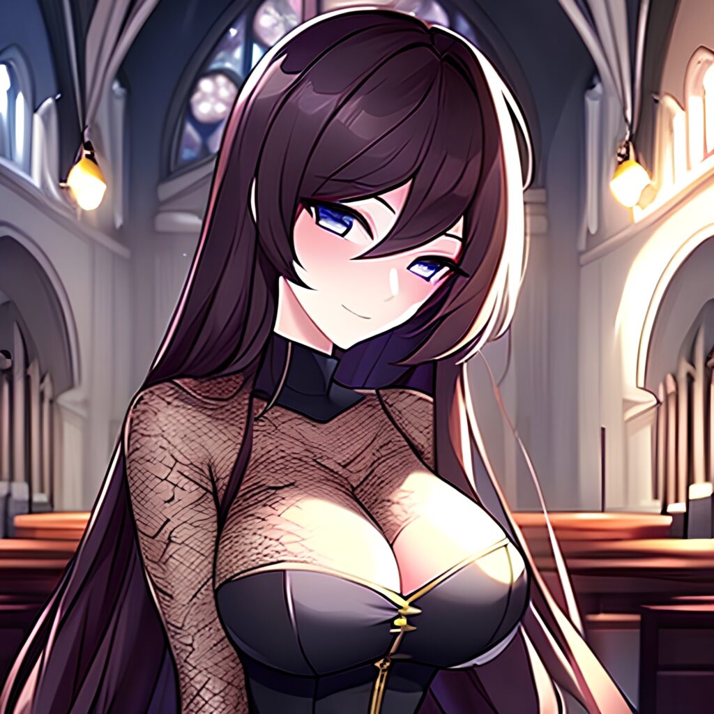 brunette church long hair woman fishnet messy hair 