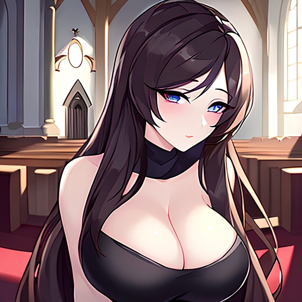 brunette church messy hair fishnet long hair woman 