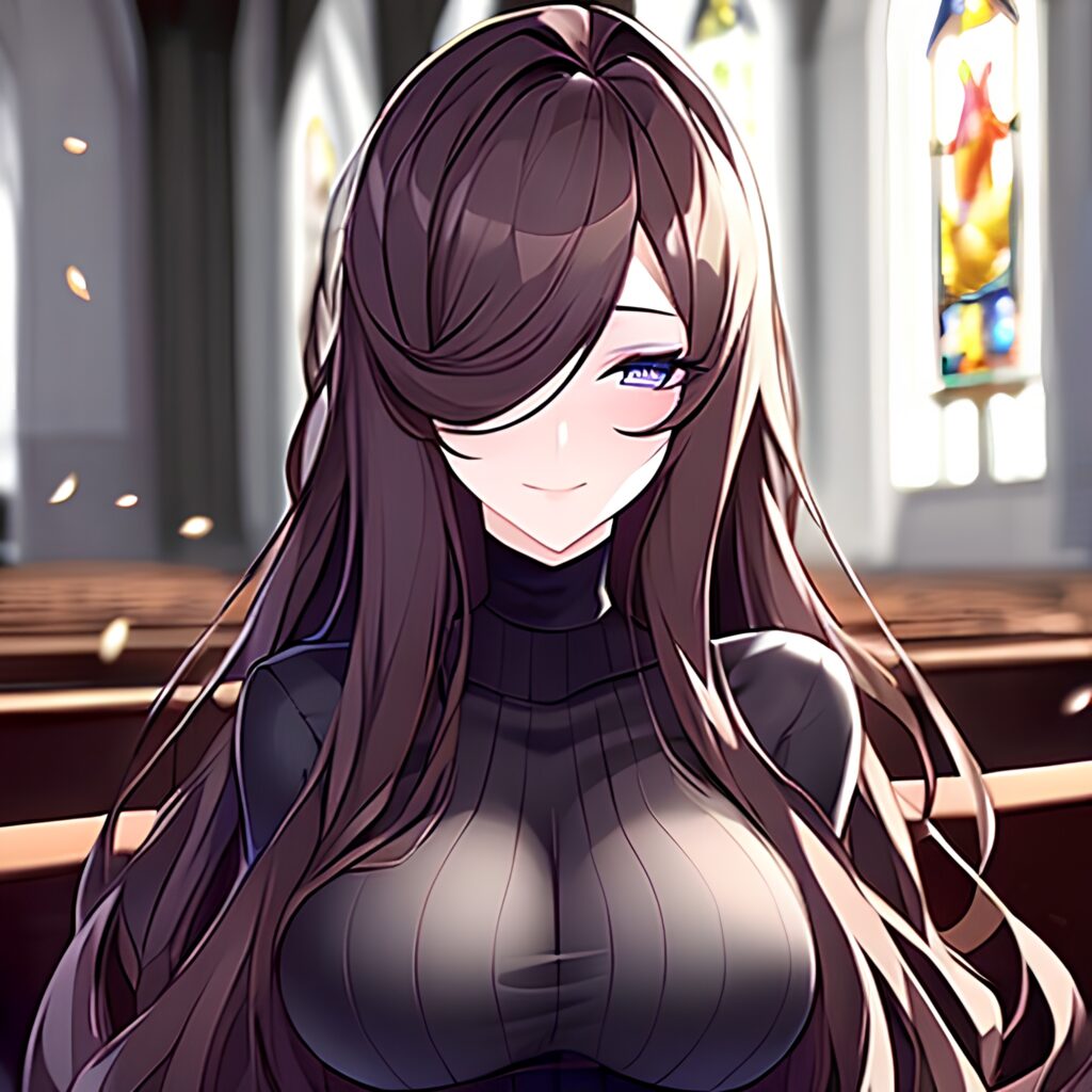 brunette church messy hair fishnet long hair woman 