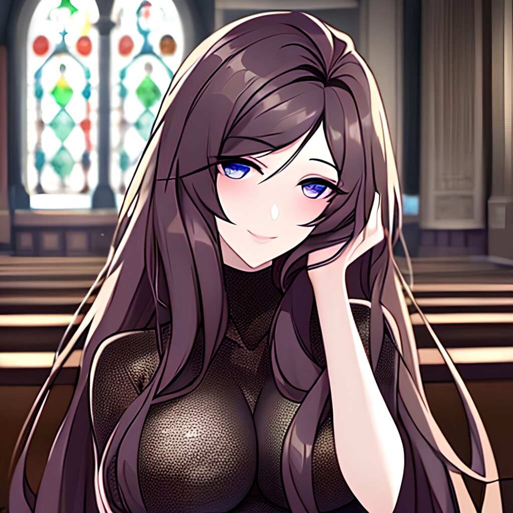 brunette church messy hair fishnet long hair woman 