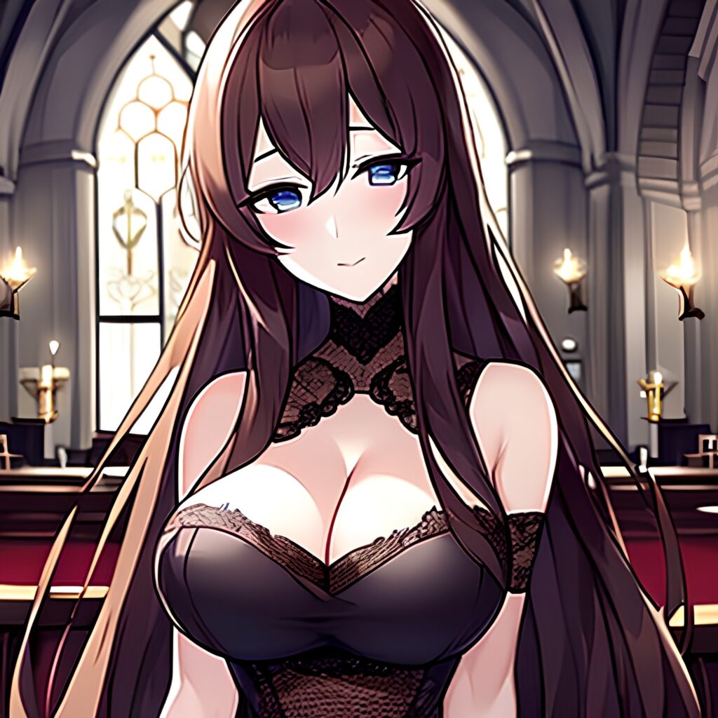 brunette church messy hair fishnet long hair woman 