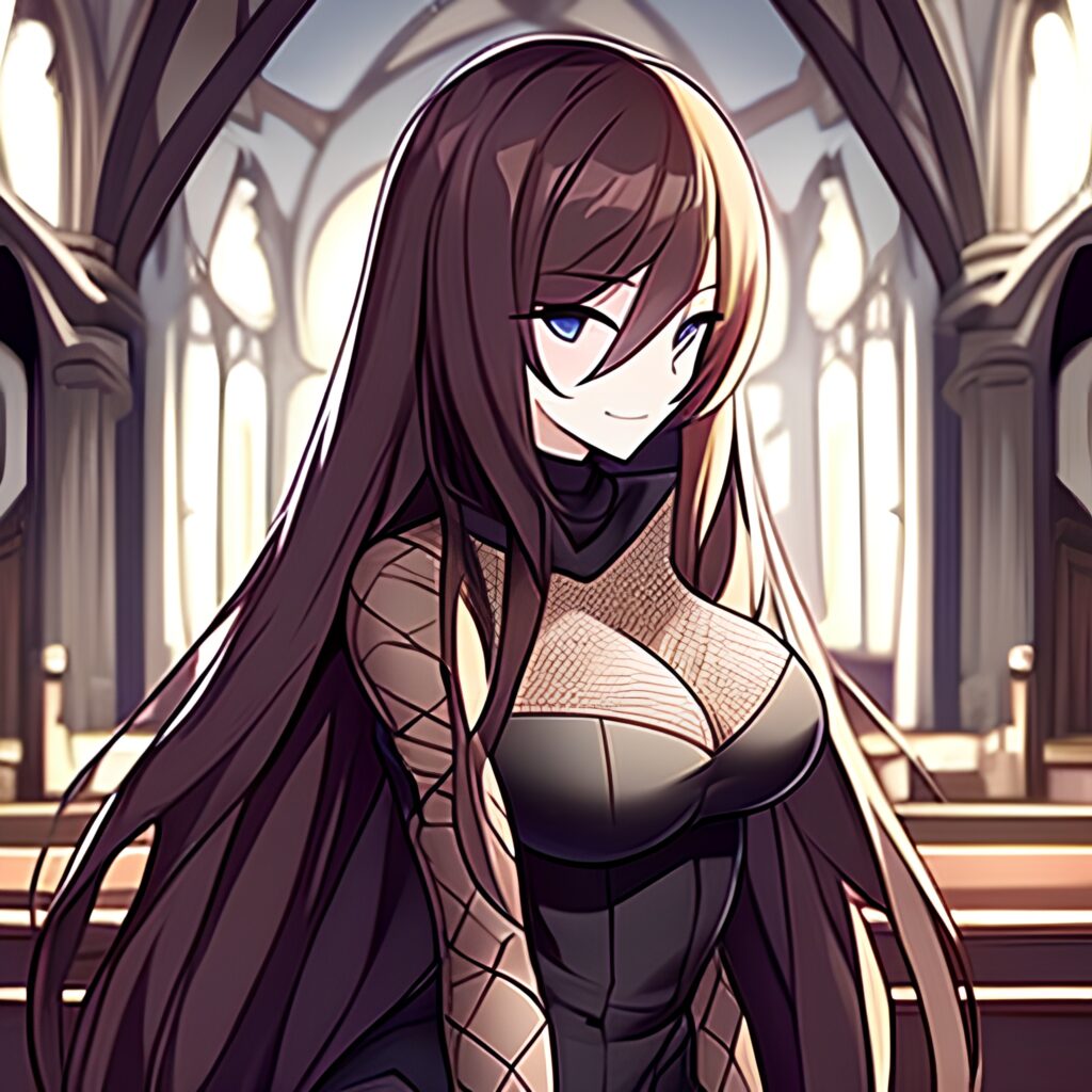 brunette church messy hair fishnet woman long hair 