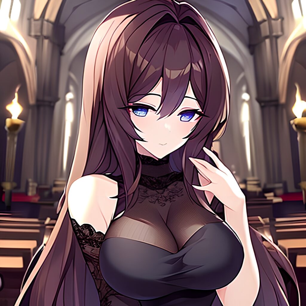 brunette church messy hair fishnet woman long hair 