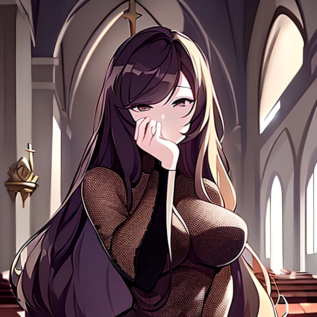 brunette church messy hair fishnet woman long hair 