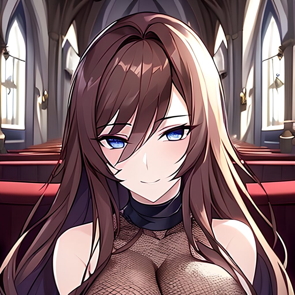 brunette church messy hair long hair fishnet woman 