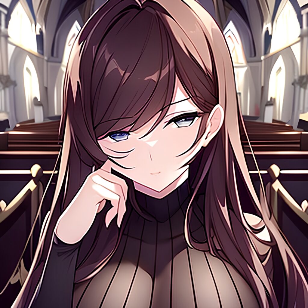 brunette church messy hair long hair fishnet woman 