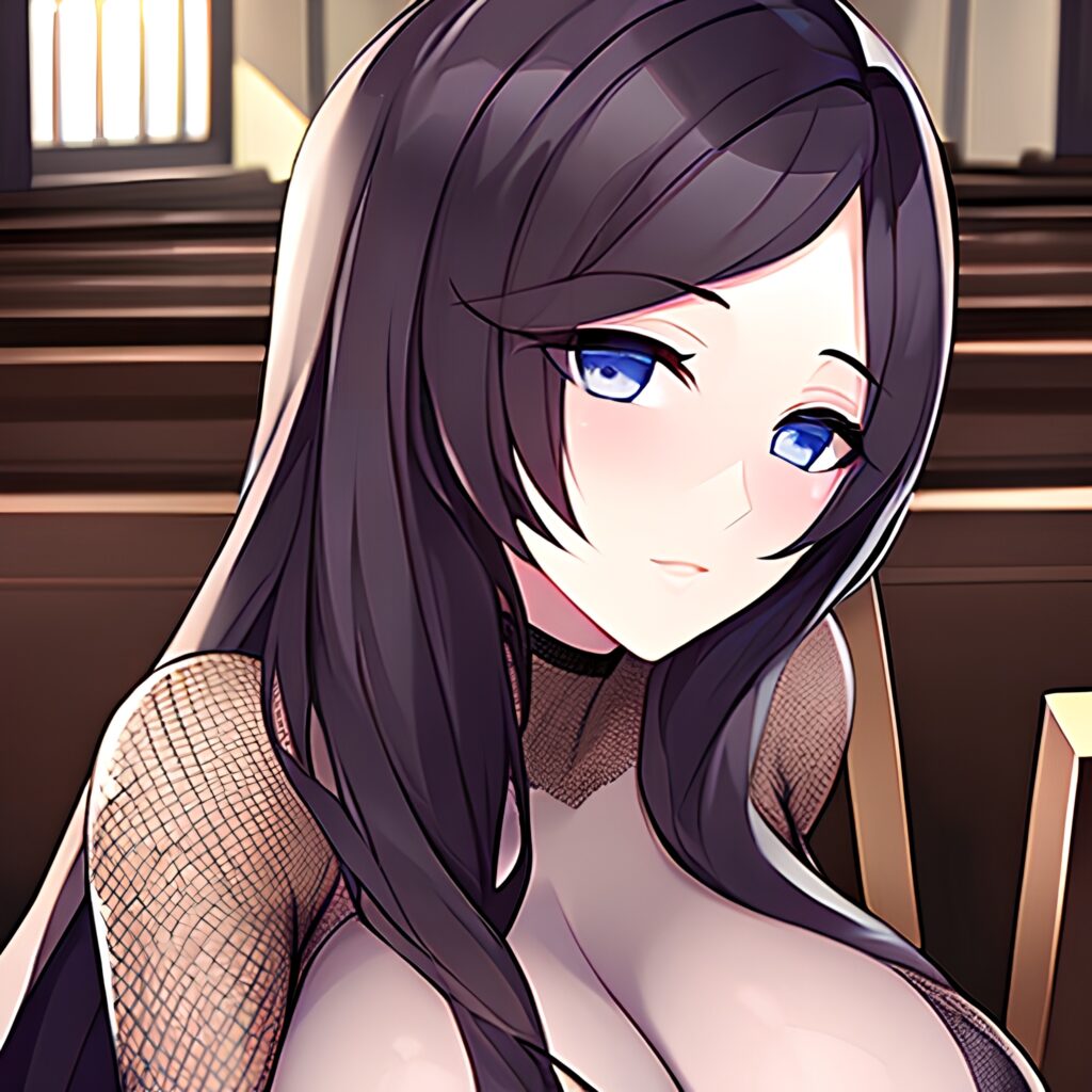 brunette church messy hair long hair fishnet woman 