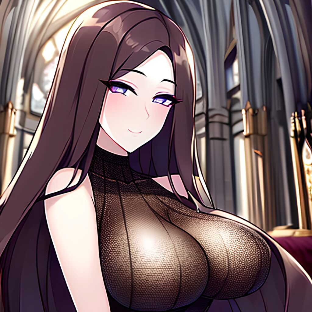 brunette church messy hair woman fishnet long hair 