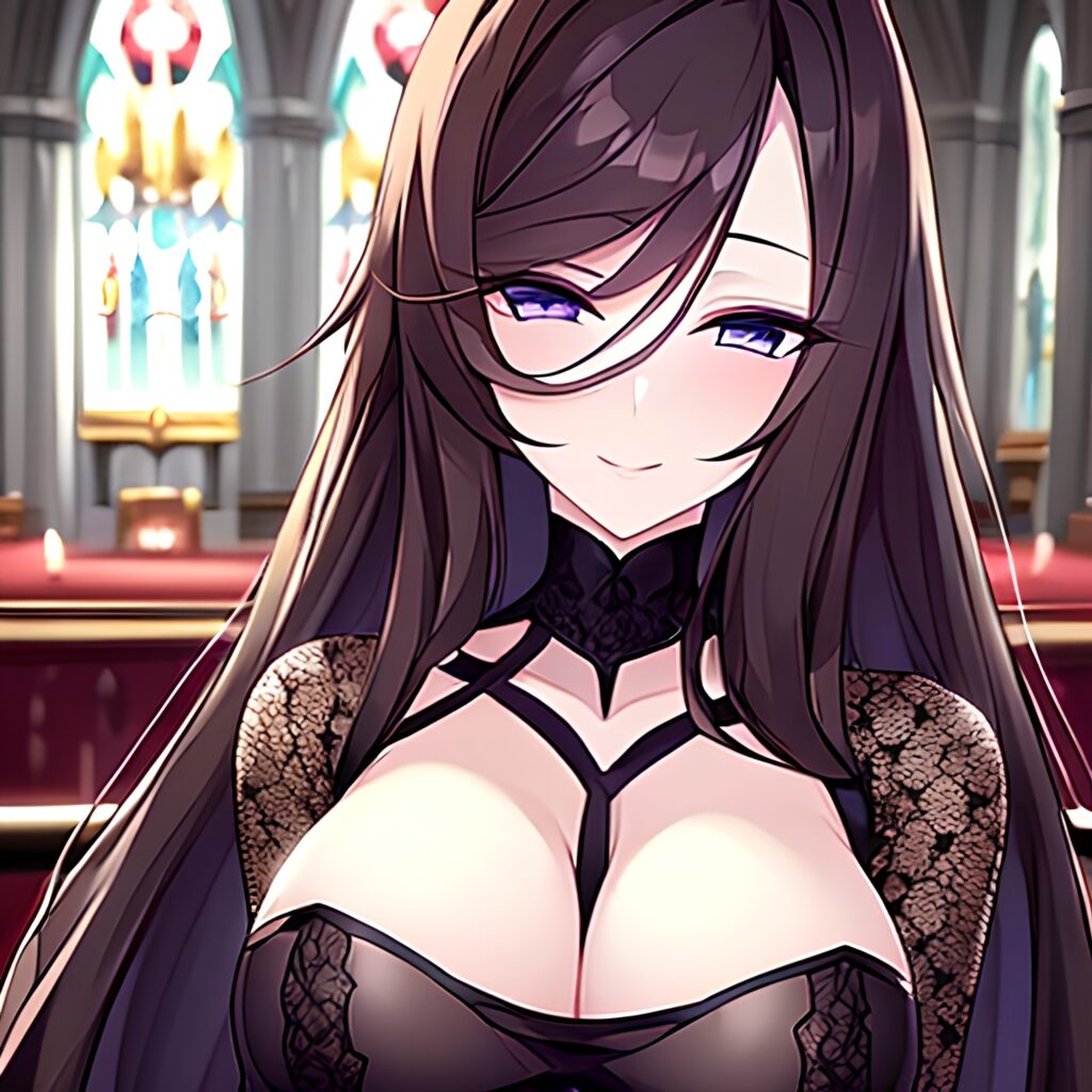 brunette church messy hair woman long hair fishnet 